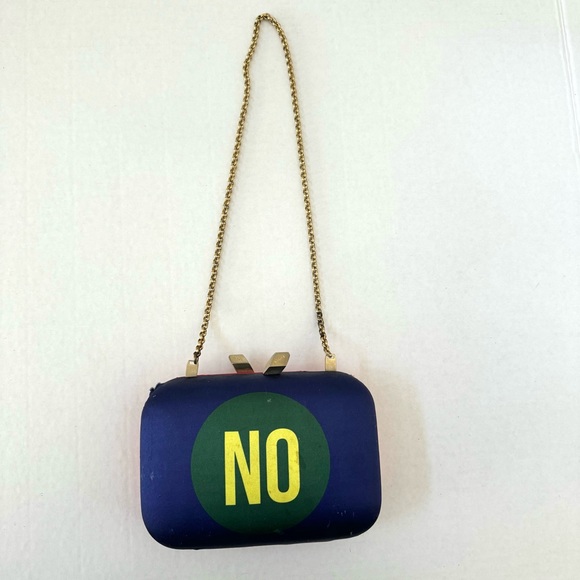 Kotur Red Blue MORLEY YES NO Printed Satin Box Clutch B#27 - Picture 3 of 12